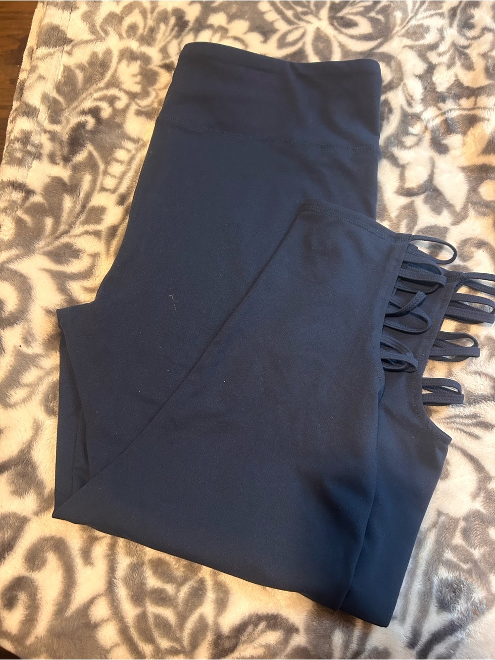 High-Waist Navy Women’s Capri Leggings with Strappy Side Detail